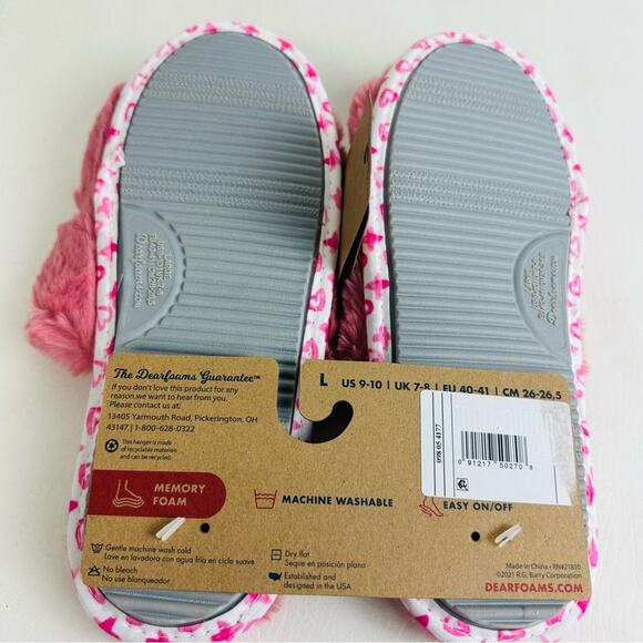 Dluxe By Dearfoams Women Plush Be Mine Slide Slipper Pink Faux Fur Flat Sz L - Picture 8 of 9